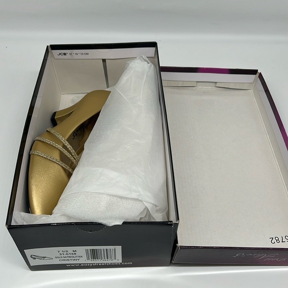 Easy Street Gold‎ Satin Glitter Cristiny Slip On Dressy Rounded Toe Heels 7.5 - Picture 13 of 14